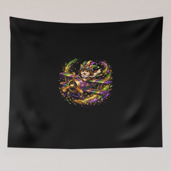 Item preview, Cat Pilot Mardi Gras Flying Festival Adventure Art designed and sold by SWEET-TINAPAY.