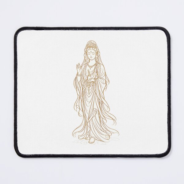 Item preview, Golden Standing Guanyin Line Art Holding Sacred Vase – Kwan Yin Blessing & Protection Illustration designed and sold by Sksticker991.