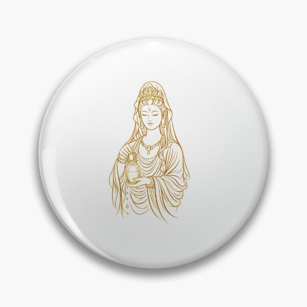 Item preview, Golden Guanyin Line Art Holding Sacred Vase – Kwan Yin Illustration of Healing & Mercy designed and sold by Sksticker991.