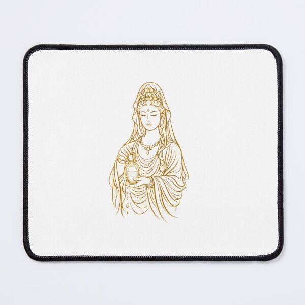 Item preview, Golden Guanyin Line Art Holding Sacred Vase – Kwan Yin Illustration of Healing & Mercy designed and sold by Sksticker991.