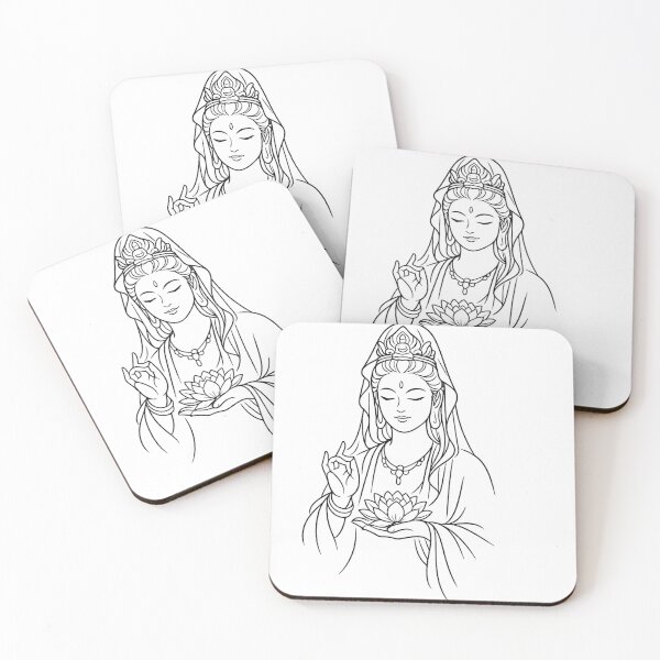 Item preview,  Minimal Guanyin Line Art Holding Lotus – Black & White Kwan Yin Illustration of Compassion designed and sold by Sksticker991.
