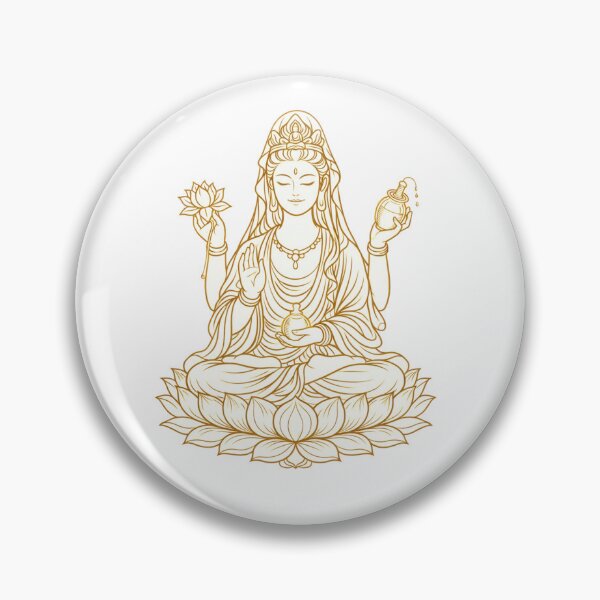 Item preview, Golden Four-Armed Guanyin Line Art on Lotus – Sacred Buddhist Illustration of Compassion designed and sold by Sksticker991.