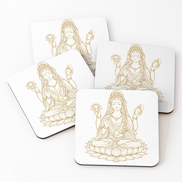 Item preview, Golden Four-Armed Guanyin Line Art on Lotus – Sacred Buddhist Illustration of Compassion designed and sold by Sksticker991.