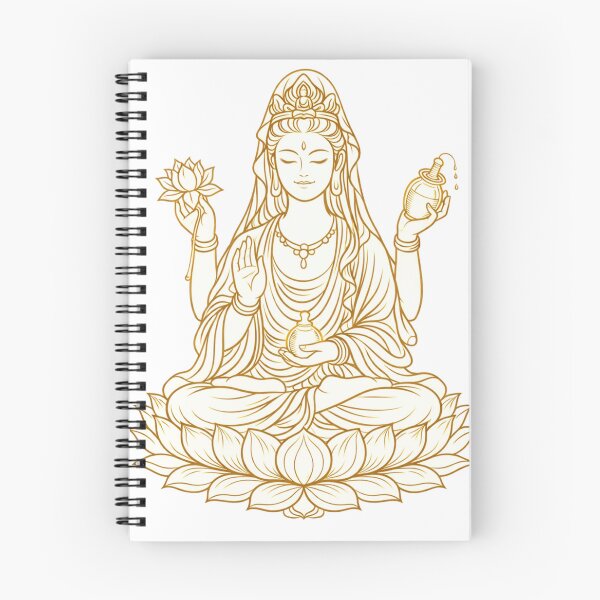 Item preview, Golden Four-Armed Guanyin Line Art on Lotus – Sacred Buddhist Illustration of Compassion designed and sold by Sksticker991.