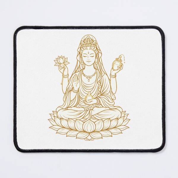 Item preview, Golden Four-Armed Guanyin Line Art on Lotus – Sacred Buddhist Illustration of Compassion designed and sold by Sksticker991.