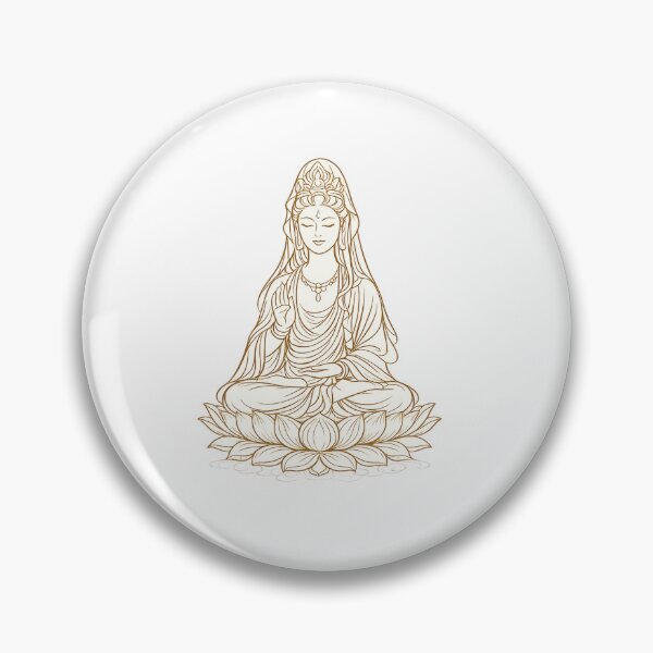 Item preview, Golden Line Art Guanyin on Lotus – Minimal Sacred Buddhist Illustration designed and sold by Sksticker991.