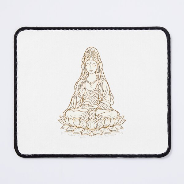 Item preview, Golden Line Art Guanyin on Lotus – Minimal Sacred Buddhist Illustration designed and sold by Sksticker991.