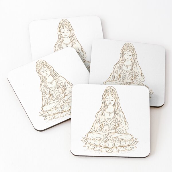 Item preview, Golden Line Art Guanyin on Lotus – Minimal Sacred Buddhist Illustration designed and sold by Sksticker991.