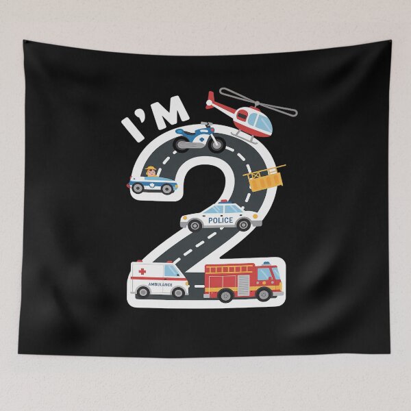 Item preview, Emergency Vehicles 2nd Birthday Fire Truck Police Car Boys designed and sold by Catharsiscath.