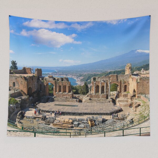 Item preview, Ancient Greek Theatre of Taormina and Mount Etna View designed and sold by mitzobs.