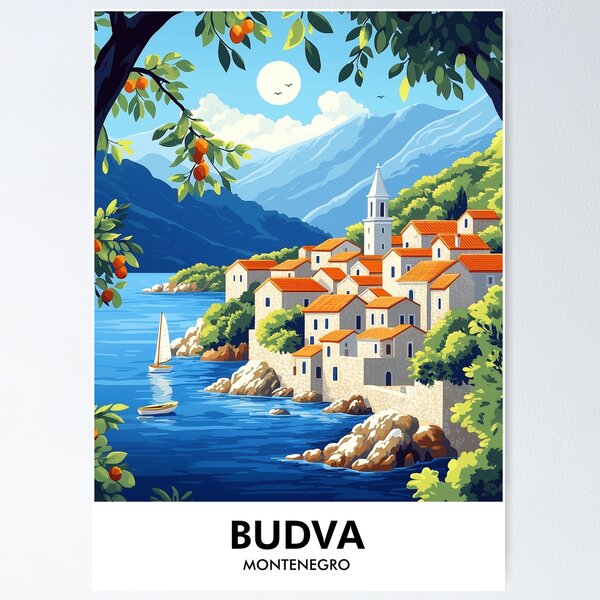 Item preview, Budva Montenegro Retro Travel Print designed and sold by HomeLivingCo.