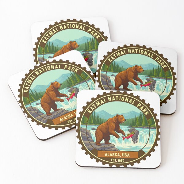Item preview, Katmai National Park Alaska - Vintage Grizzly Bear and Salmon Wildlife Sticker designed and sold by MT-Hub | Cute Aesthetic Art, Stickers & Phone Cases.