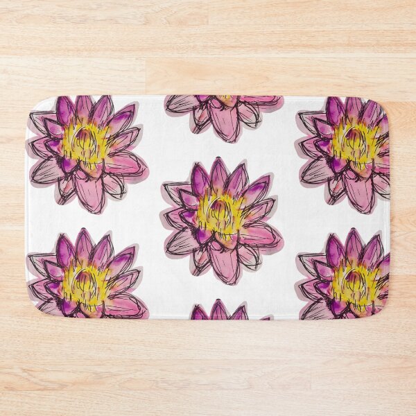 Item preview, waterlily pink and purple watercolour pen and wash floral lotus flower designed and sold by empressbat merch.