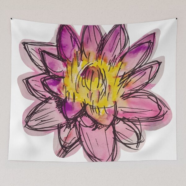 Item preview, waterlily pink and purple watercolour pen and wash floral lotus flower designed and sold by empressbat merch.