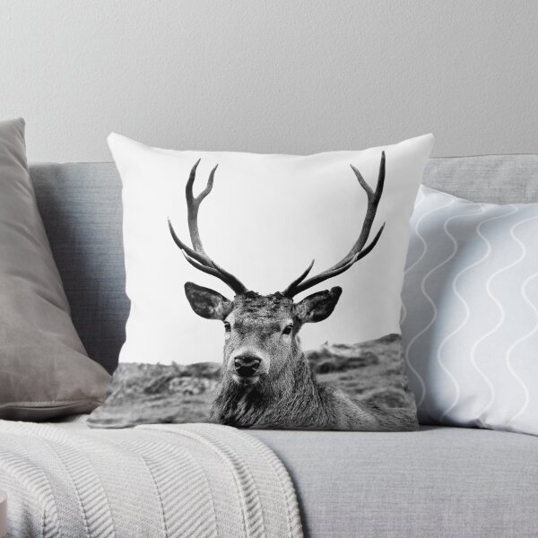 European Red Stag - b/w Throw Pillow