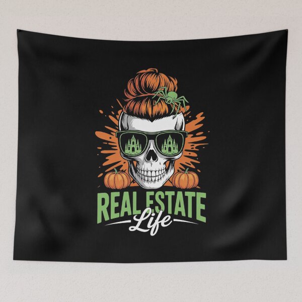 Item preview, Real Estate Life Halloween Scary Realtor Messy Bun Skull designed and sold by PowAcademy.