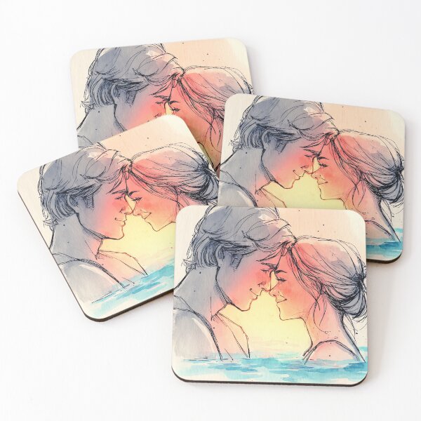 Item preview, Sunset Water Romance - Couple Swimming Together Watercolor Art designed and sold by Banal25.