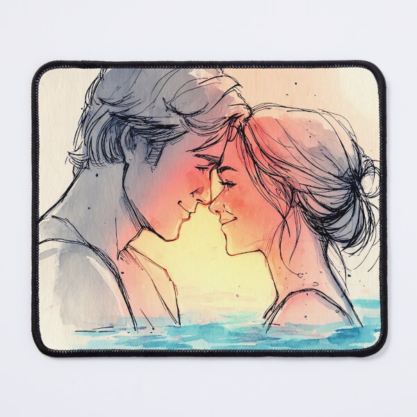 Item preview, Sunset Water Romance - Couple Swimming Together Watercolor Art designed and sold by Banal25.