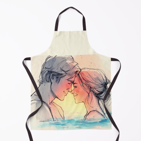 Item preview, Sunset Water Romance - Couple Swimming Together Watercolor Art designed and sold by Banal25.