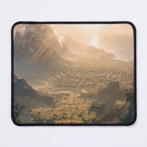 Item preview, Epic Aerial View Pre-Sunken Atlantis Concentric Rings Landscape – Golden Age Fantasy Empire Art designed and sold by SunsetAngelsAI.