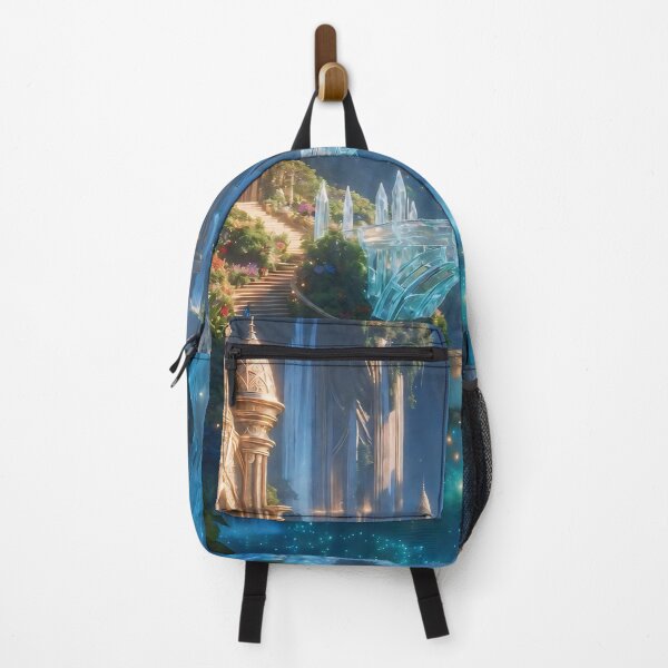 Item preview, Crystal Bridge Over Glowing Waterfalls – Pre-Sunken Atlantis Golden Age Fantasy Landscape Art designed and sold by SunsetAngelsAI.