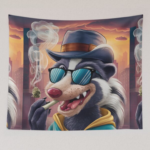 Item preview, Smoking Skunk Art T-Shirt – Cool Retro Animal Graphic | Funny Stoner Skunk 420 Streetwear Tee designed and sold by ZyxDes.