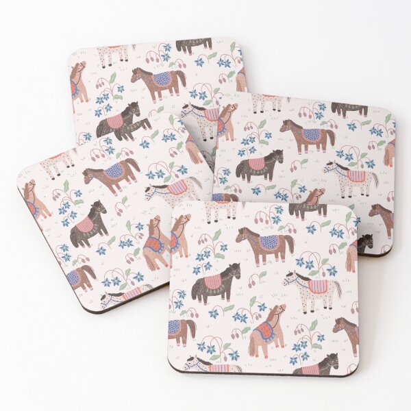 Item preview, Whimsical Folk Ponies and Horses with Borage Flowers designed and sold by Ema Tudose.