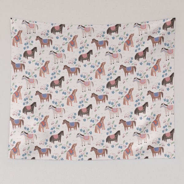 Item preview, Whimsical Folk Ponies and Horses with Borage Flowers designed and sold by Ema Tudose.
