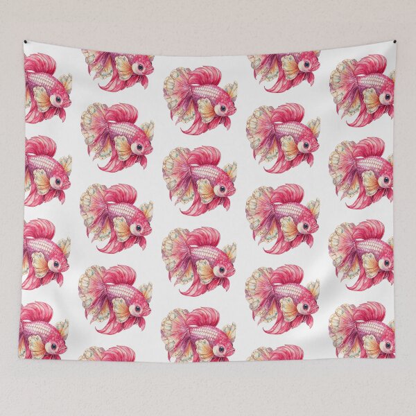 Item preview, Majestic Pink Betta Fish Watercolor Gilded Fins - Fancy Siamese Art Print designed and sold by Anastasiia Yurevych.