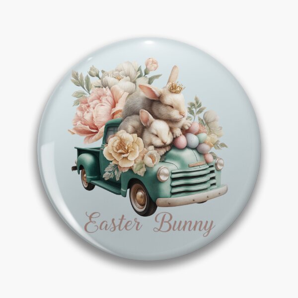 Item preview, Vintage Easter Bunny Truck with Flowers and Eggs - Pastel Spring Illustration designed and sold by Anastasiia Yurevych.