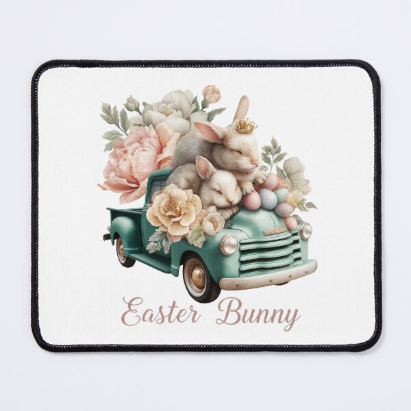 Item preview, Vintage Easter Bunny Truck with Flowers and Eggs - Pastel Spring Illustration designed and sold by Anastasiia Yurevych.