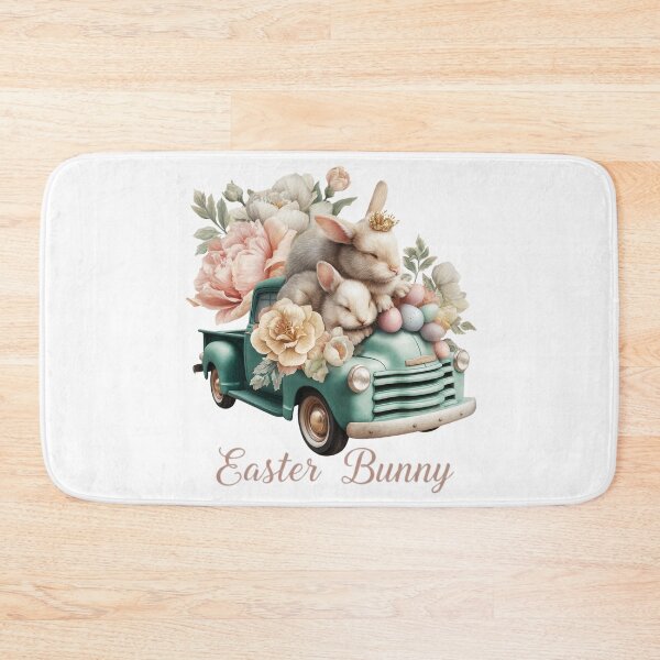Item preview, Vintage Easter Bunny Truck with Flowers and Eggs - Pastel Spring Illustration designed and sold by Anastasiia Yurevych.