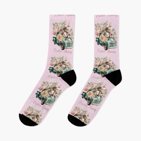 Item preview, Vintage Easter Bunny Truck with Flowers and Eggs - Pastel Spring Illustration designed and sold by Anastasiia Yurevych.