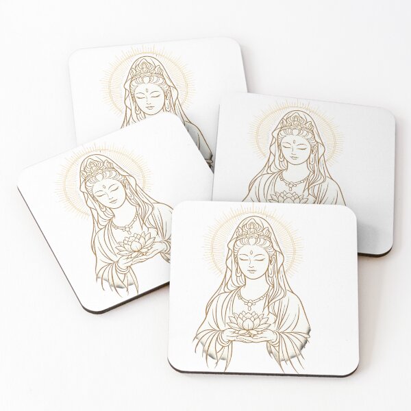 Item preview, Golden Guanyin Lotus Line Art with Sacred Halo – Goddess of Mercy Spiritual Illustration designed and sold by Sksticker991.