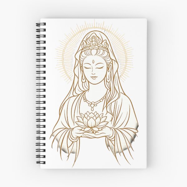Item preview, Golden Guanyin Lotus Line Art with Sacred Halo – Goddess of Mercy Spiritual Illustration designed and sold by Sksticker991.