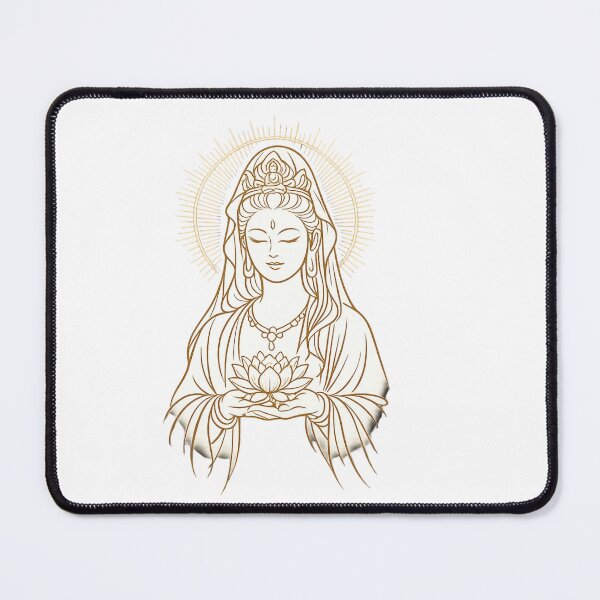 Item preview, Golden Guanyin Lotus Line Art with Sacred Halo – Goddess of Mercy Spiritual Illustration designed and sold by Sksticker991.