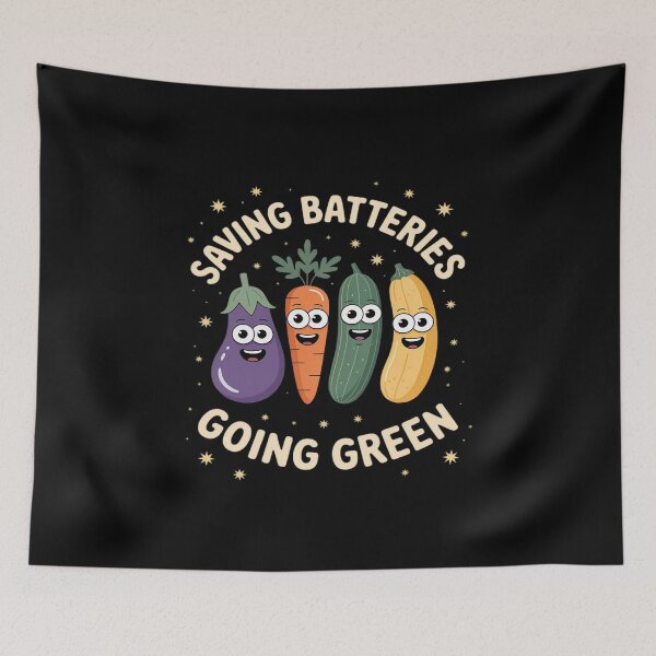 Item preview, Saving Batteries Going Green – Funny Cartoon Vegetable Adult designed and sold by HORIZBoutique.