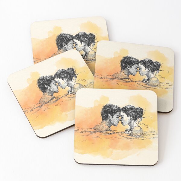 Item preview, Golden Hour Water Romance - Couple Embracing at Sunset Art designed and sold by Banal25.
