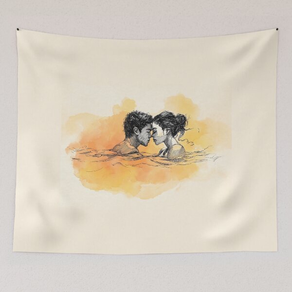 Item preview, Golden Hour Water Romance - Couple Embracing at Sunset Art designed and sold by Banal25.