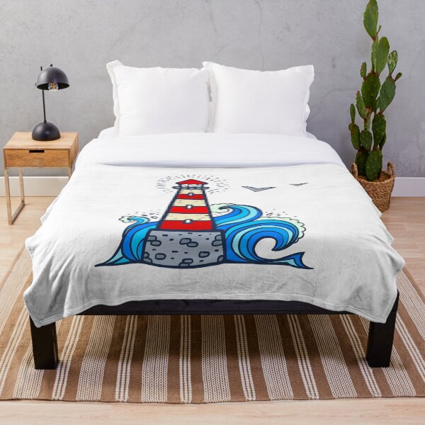 Item preview, Doodle style white and red lighthouse with blue wave designed and sold by 1enchik.