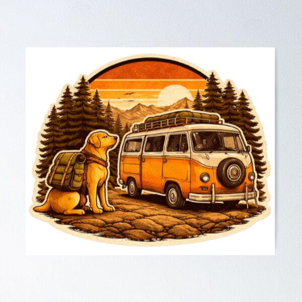 Item preview, Hiking Labrador Vanlife – Retro Camper Van Adventure Dog Sticker designed and sold by PawPrintCustom.