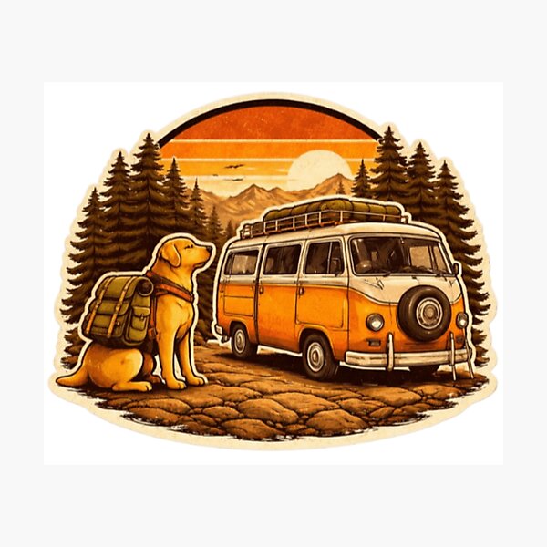 Item preview, Hiking Labrador Vanlife – Retro Camper Van Adventure Dog Sticker designed and sold by PawPrintCustom.