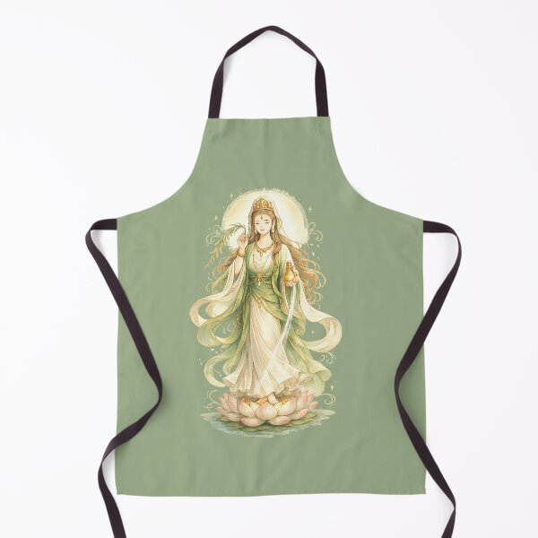 Item preview, Guanyin Standing on Lotus with Sacred Water – Gentle Green & Gold Goddess of Mercy Illustration designed and sold by Sksticker991.