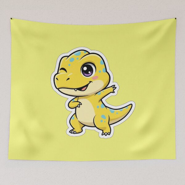 Item preview, Cute Yellow Baby T Rex Dinosaur Winking and Waving Kawaii Dino Cartoon for Kids and Paleontology Lovers designed and sold by bvdesignart.