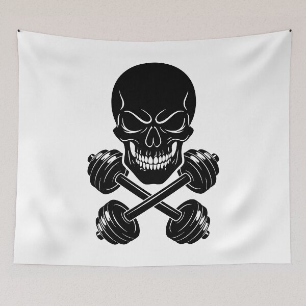 Item preview, Skull With Crossed Dumbbells Fitness Illustration designed and sold by AFernandesDSG.