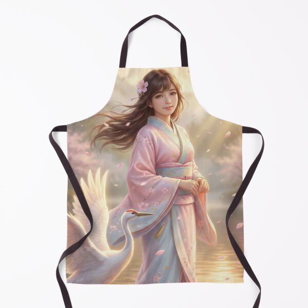 Item preview, Sakura Maiden with Crane by the Spring Lake – Japanese Fantasy Art | Mori no Akari Series designed and sold by Mori-no-Akari.