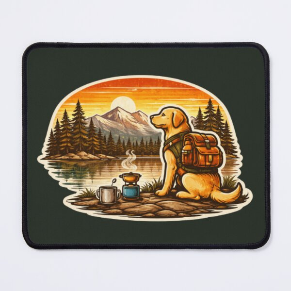 Item preview, Hiking Labrador Coffee Break – Retro Mountain Lake Camping Sticker designed and sold by PawPrintCustom.