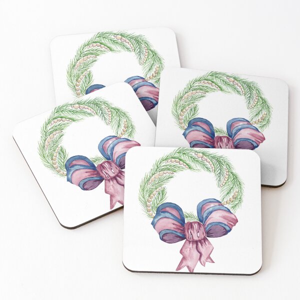 Item preview, Watercolor Christmas Wreath with Pink Coquette Bow and Pearls designed and sold by SvitlanaSolo.