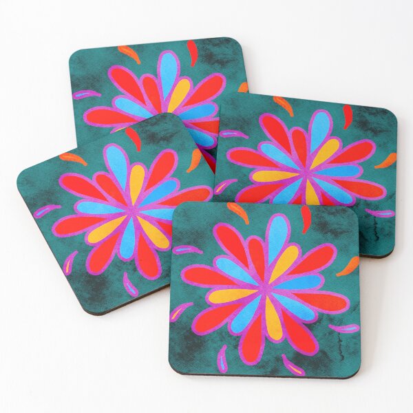 Item preview, Dopamine Art - Joyful - Hand Drawn Floral Design Bright and Cheerful on Blue Texturized Background designed and sold by Victoria Rose.