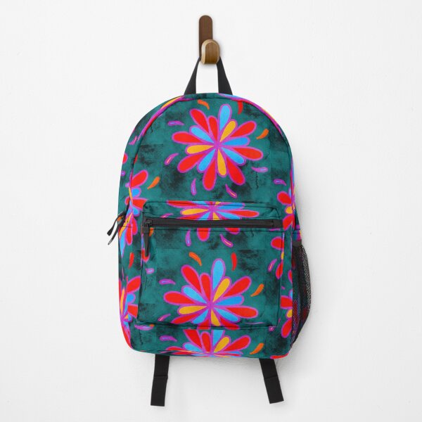 Item preview, Dopamine Art - Joyful - Hand Drawn Floral Design Bright and Cheerful on Blue Texturized Background designed and sold by Victoria Rose.